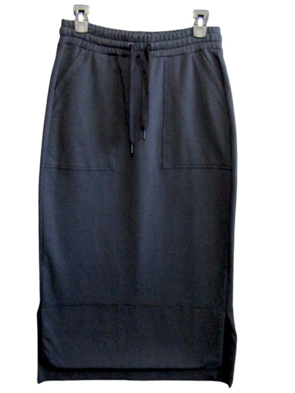 ME+EM Womens Size US 4 UK 8 Black Cotton Stretch Drawstring Midi Skirt New